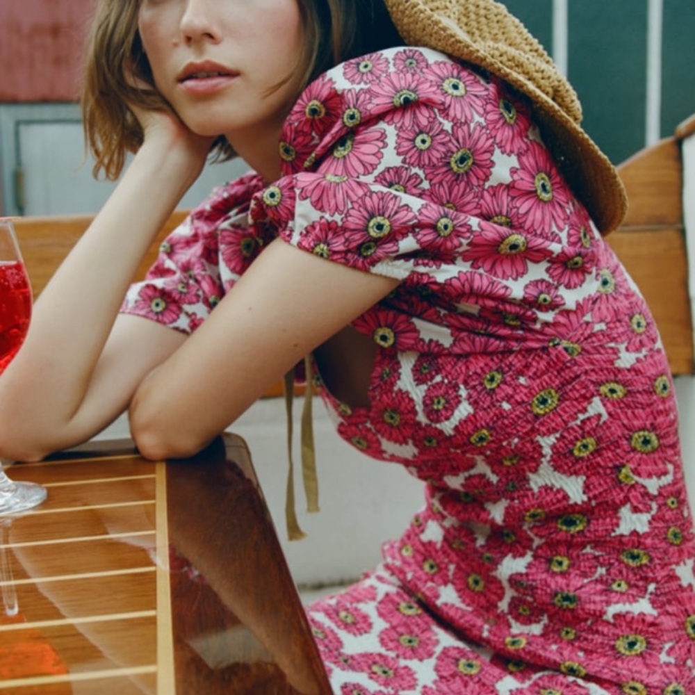 Zara puff sleeve floral mini dress